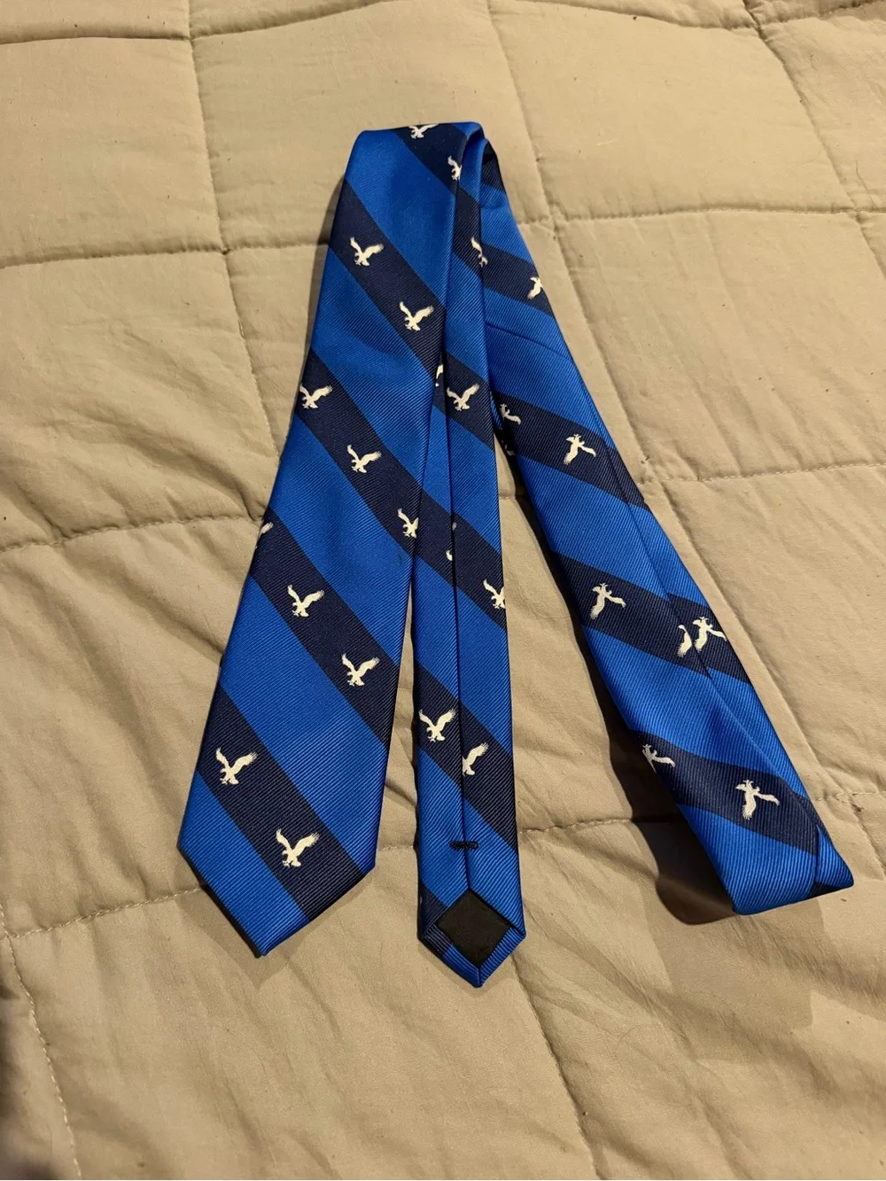 American Eagle Outfitters Blue Striped Tie with White Eagle Motif